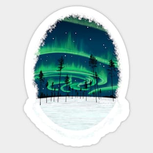 Northern lights sky in winter wonderland Sticker